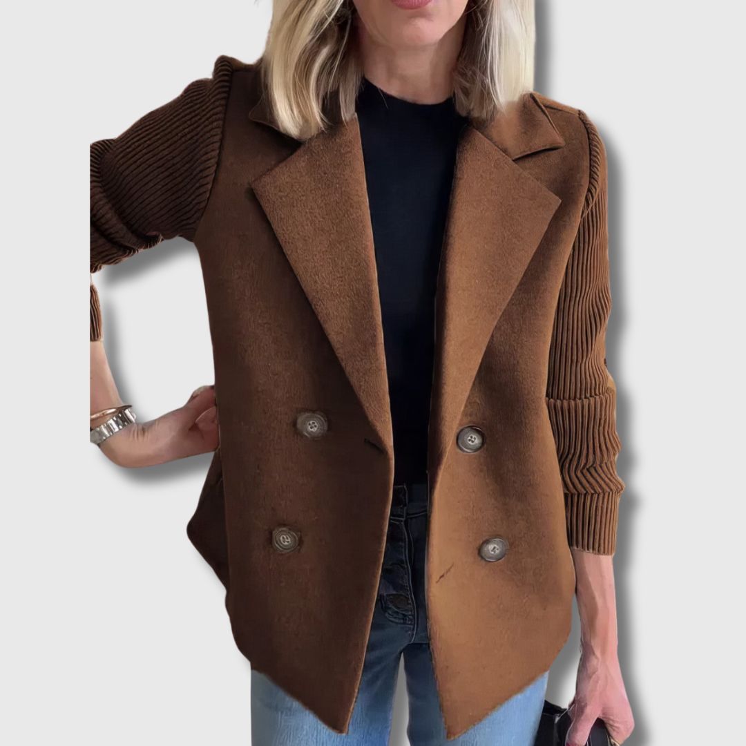 CLAIRE | Lange Strickjacke mit Patchwork-Ärmeln, Tendance und Chic
