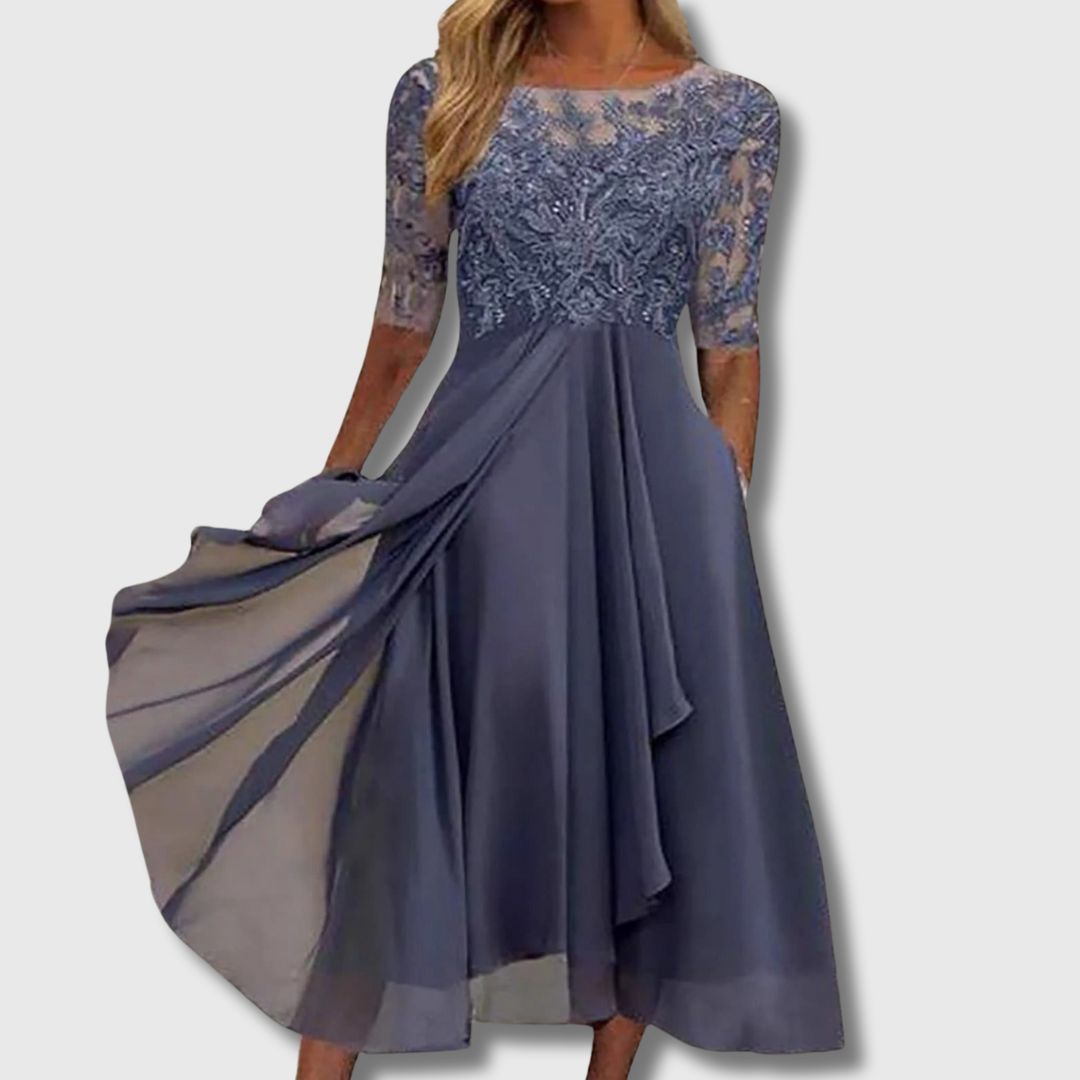 VICTORIA | Elegantes Kleid mit Spitze und fließendem Rock