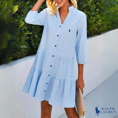 Summer Chemise Gingham V-Neck Button Down Dress by R. Ꮮаᴜгеn + Free R. Ꮮаᴜгеn Sun Hat