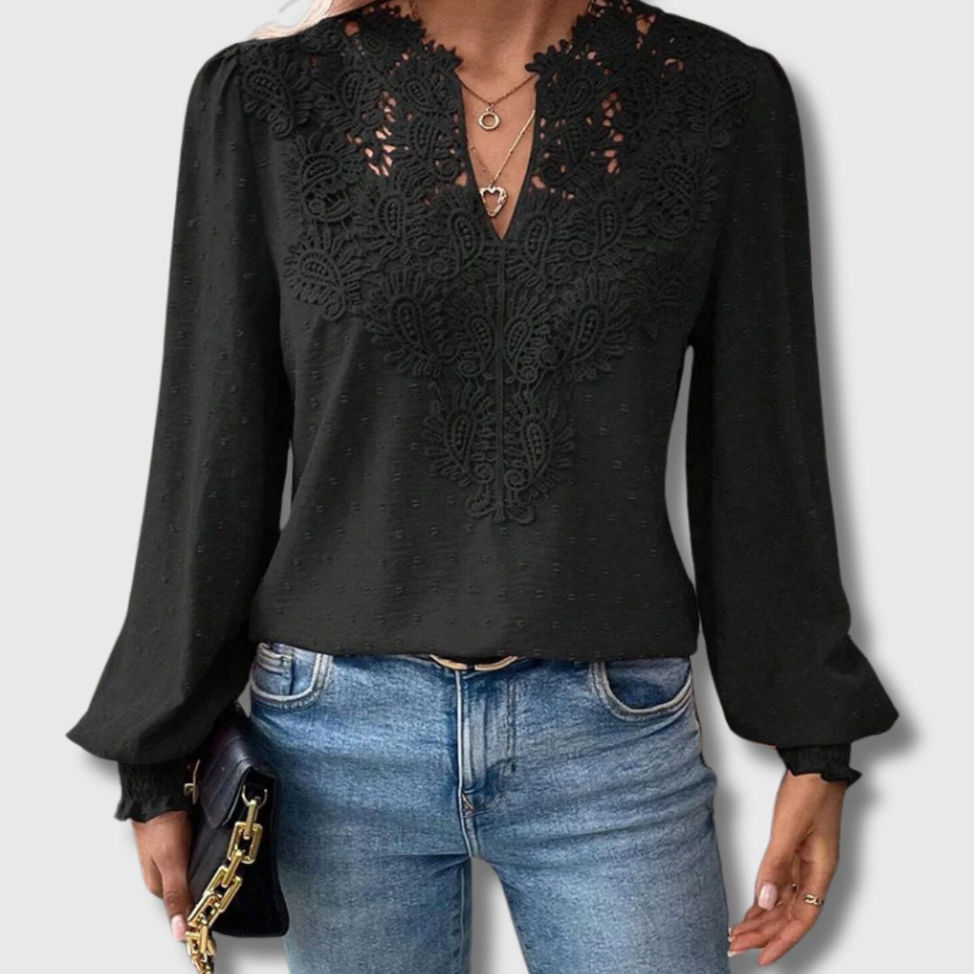 Emily | Handgefertigte Spitzenbluse mit V-Ausschnitt