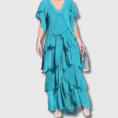 SAVANE | Fließendes langes Kleid mit elegantem V-Ausschnitt