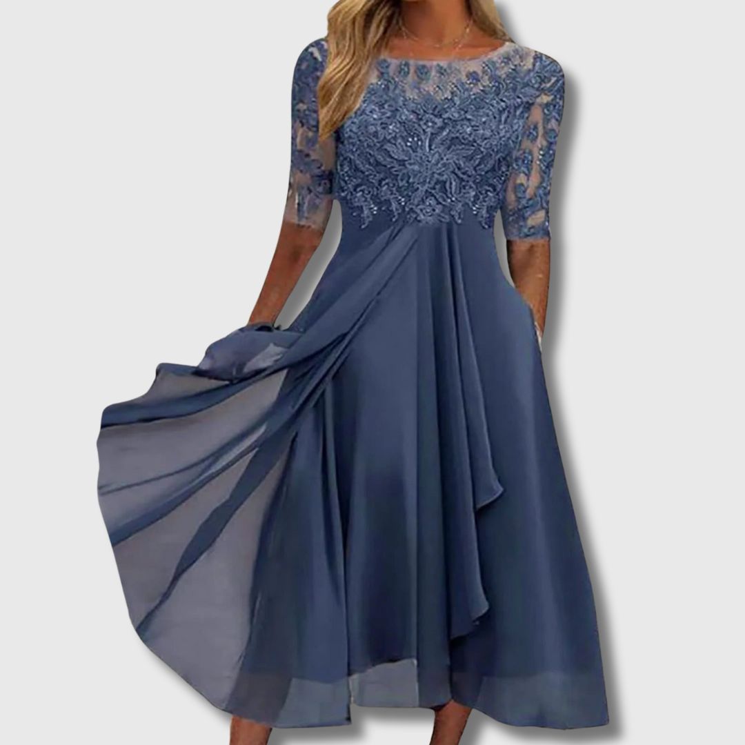 VICTORIA | Elegantes Kleid mit Spitze und fließendem Rock