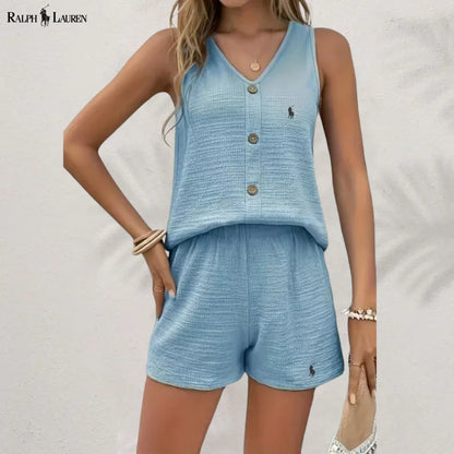 R. Ꮮаᴜгеn Buttoned Tank & Shorts Set