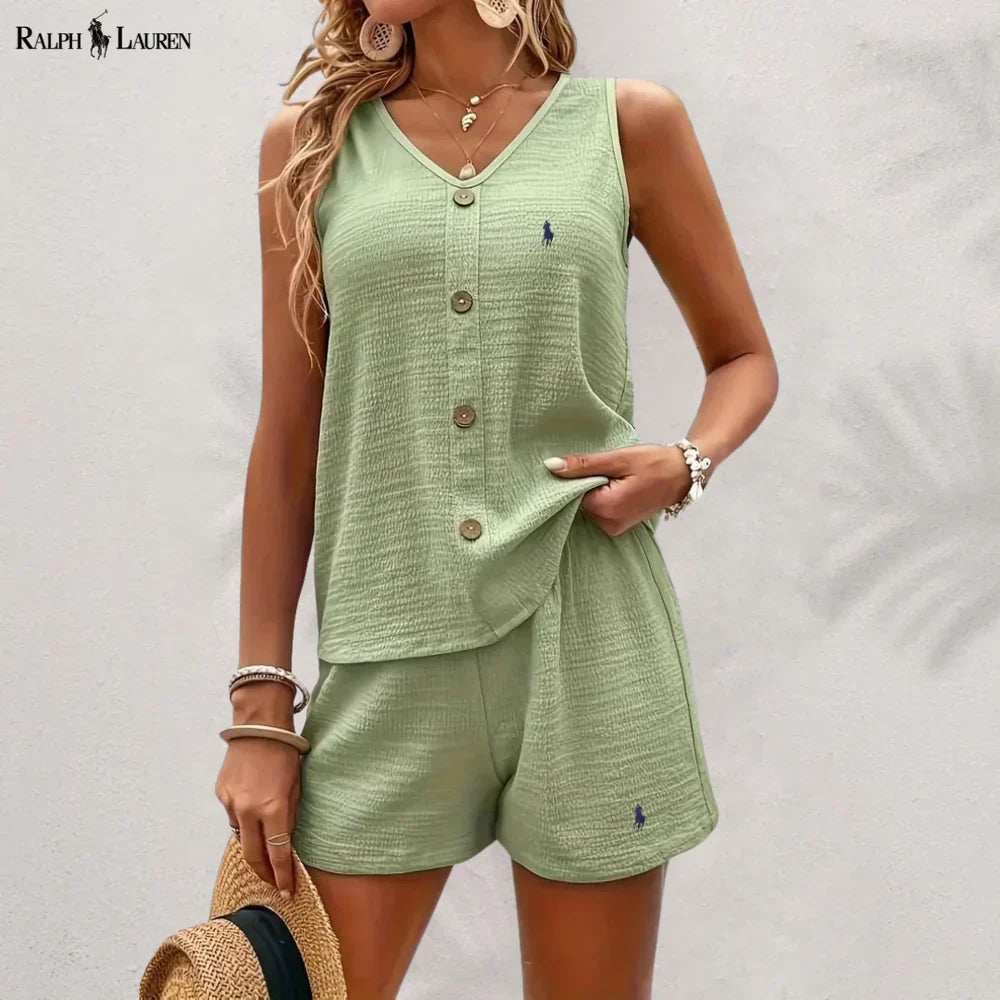 R. Ꮮаᴜгеn Buttoned Tank & Shorts Set