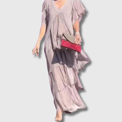 SAVANE | Fließendes langes Kleid mit elegantem V-Ausschnitt