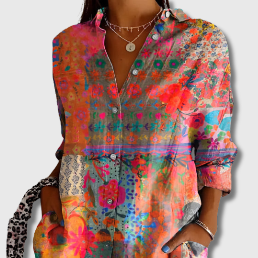 Stella| Handgefertigte Bluse mit floralem Muster – Premiumqualität
