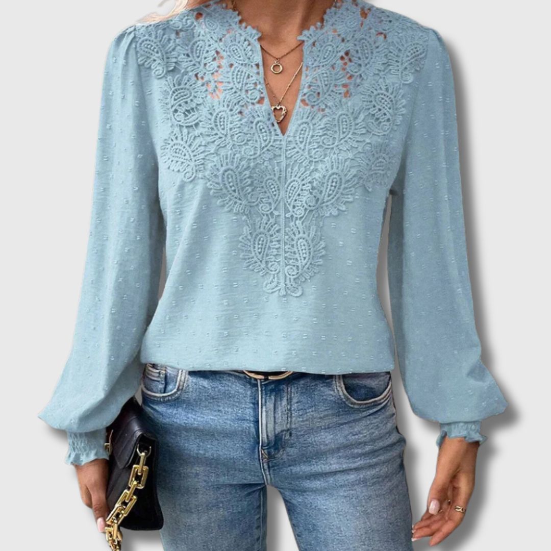 Emily | Handgefertigte Spitzenbluse mit V-Ausschnitt