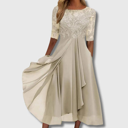 VICTORIA | Elegantes Kleid mit Spitze und fließendem Rock