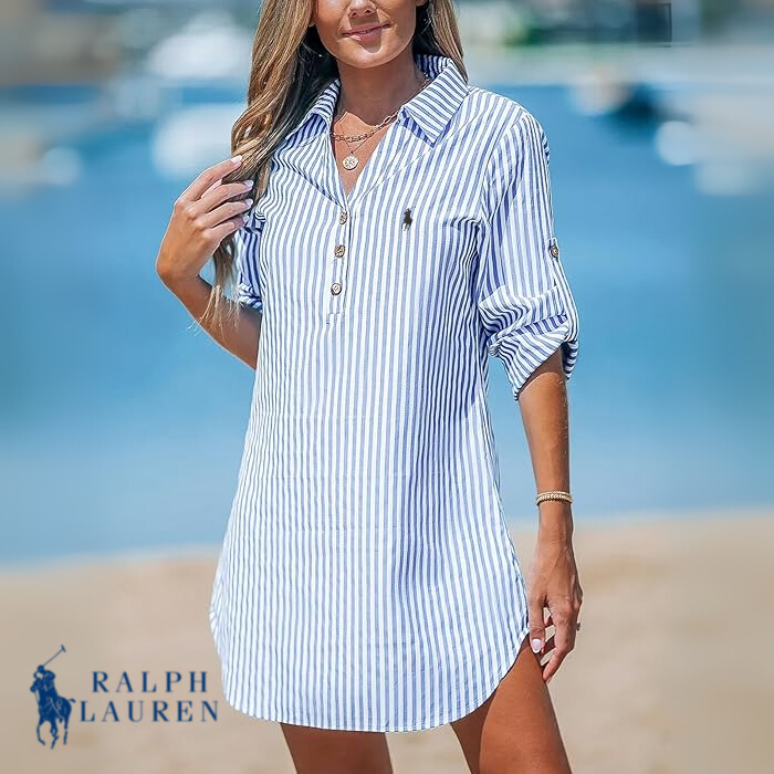 R. Ꮮаᴜгеn Classic Striped Shirt Dress + Free R. Ꮮаᴜгеn Brie Tote Bag