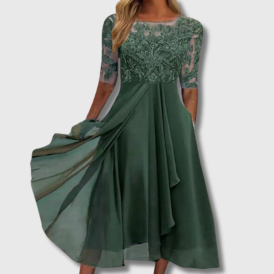 VICTORIA | Elegantes Kleid mit Spitze und fließendem Rock