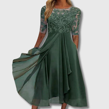 VICTORIA | Elegantes Kleid mit Spitze und fließendem Rock