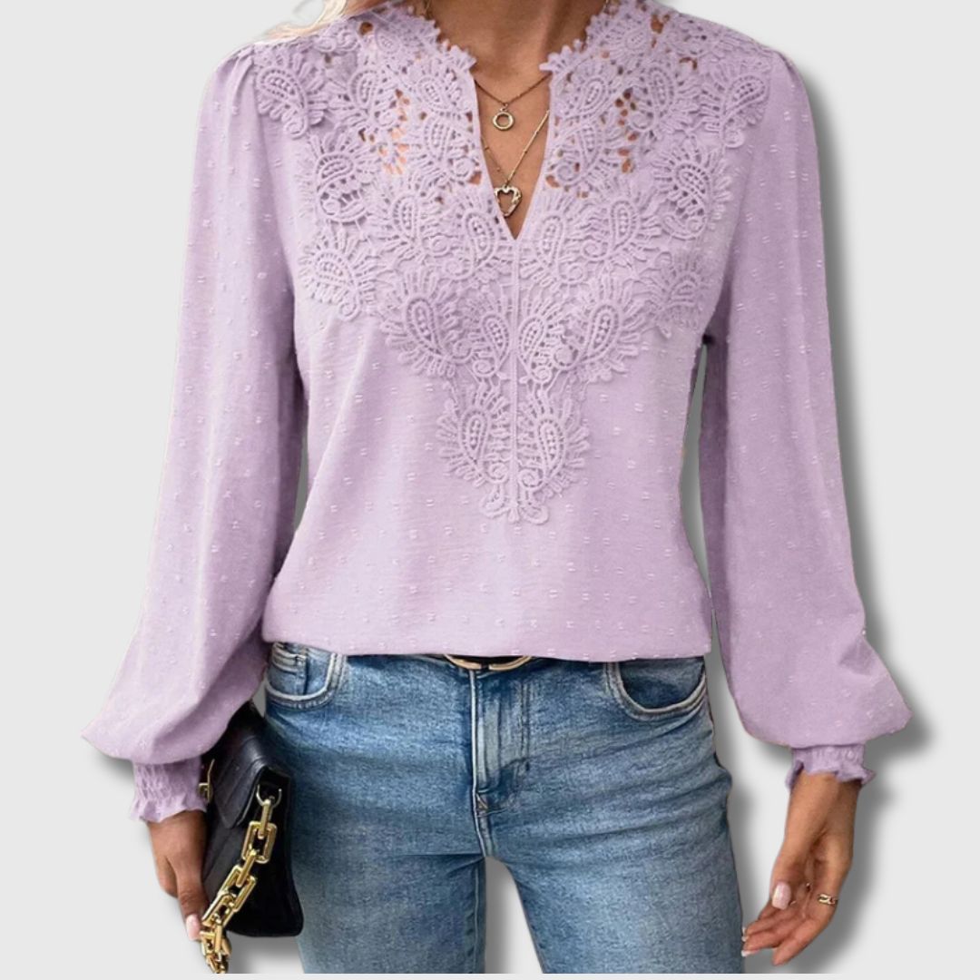 Emily | Handgefertigte Spitzenbluse mit V-Ausschnitt