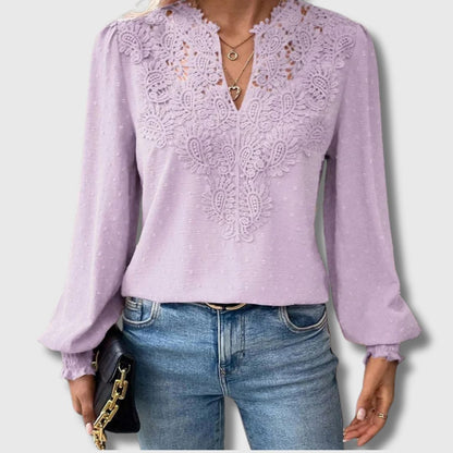 Emily | Handgefertigte Spitzenbluse mit V-Ausschnitt