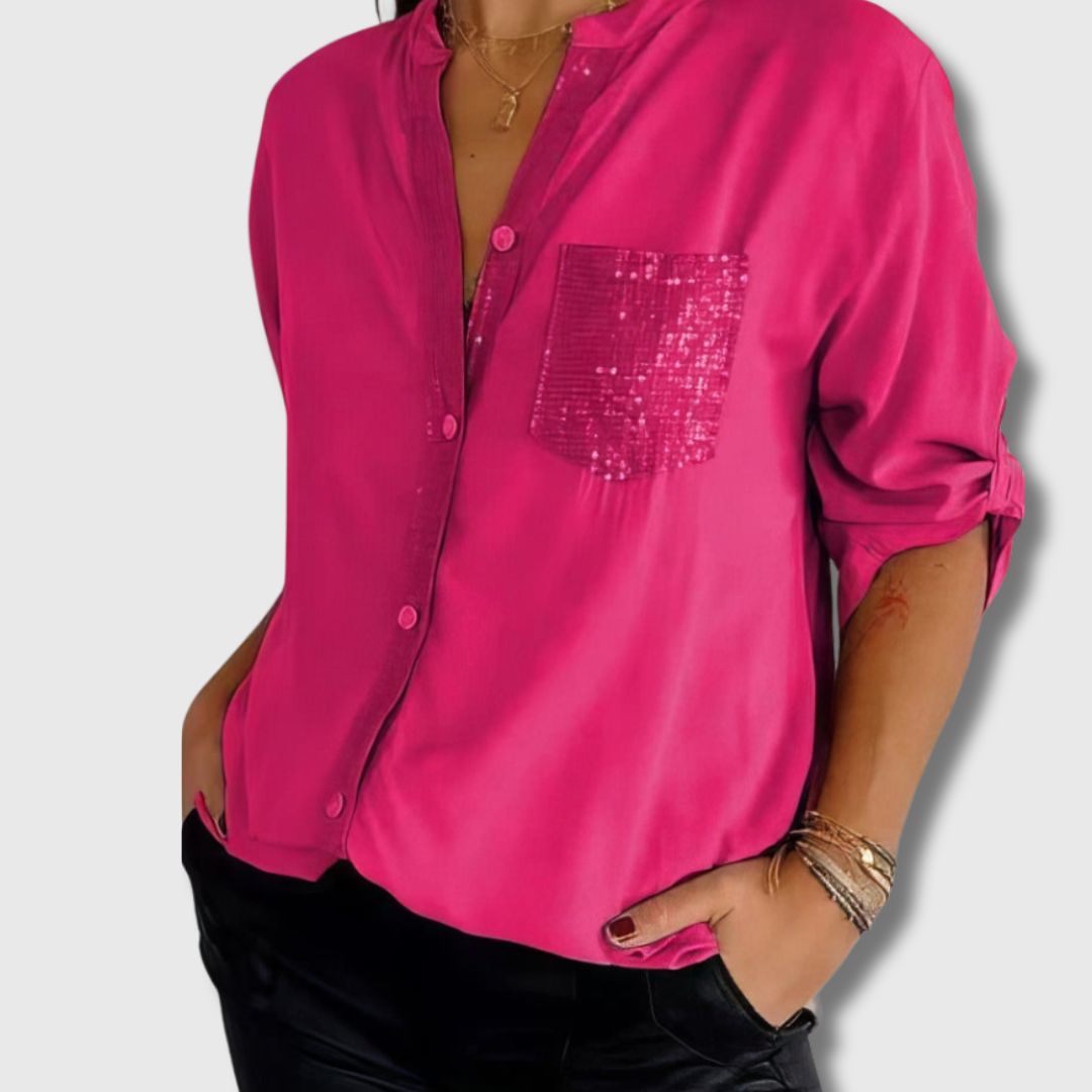 LUCIE | Patchwork-Top mit Pailletten, glänzend und elegant