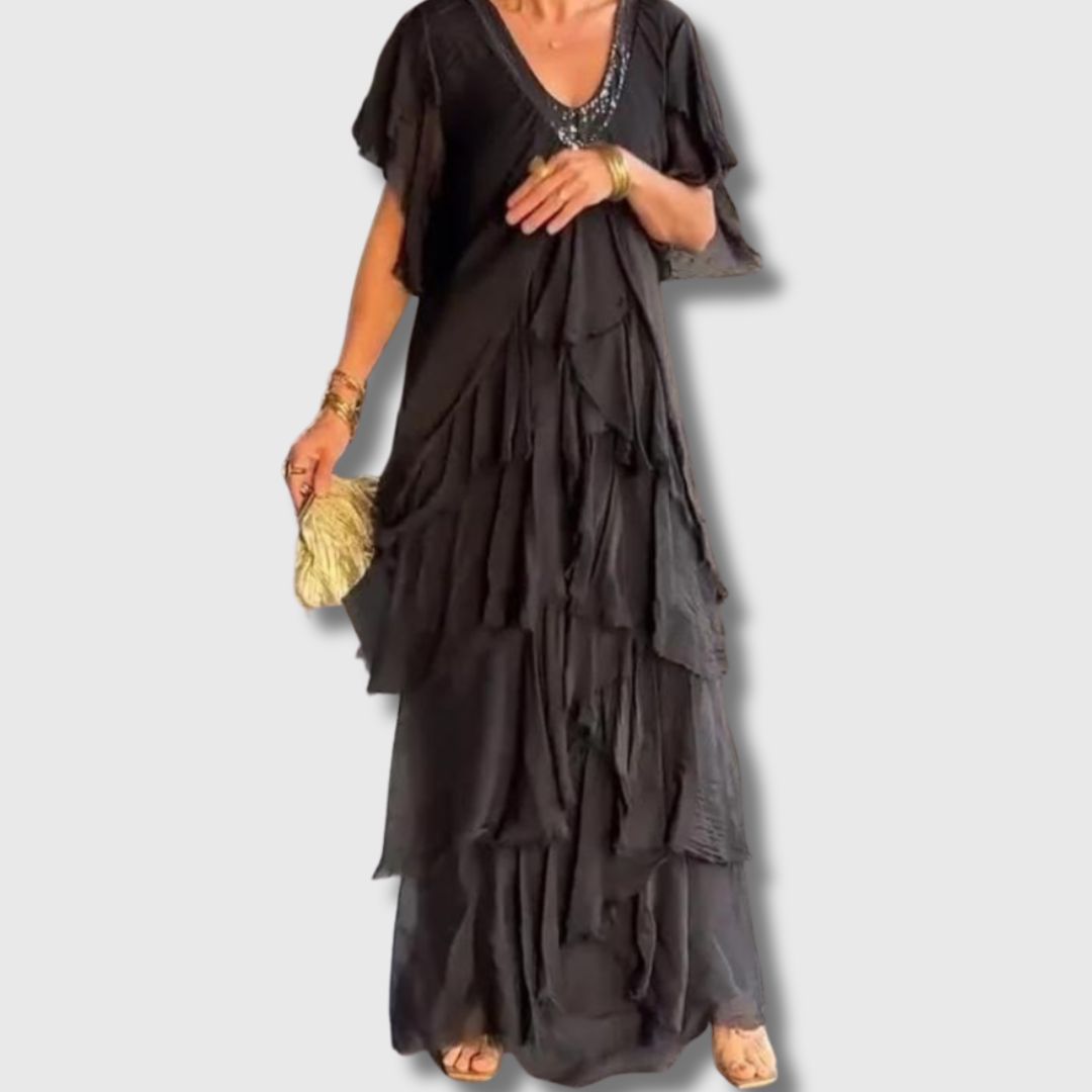 SAVANE | Fließendes langes Kleid mit elegantem V-Ausschnitt