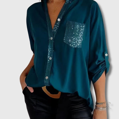 LUCIE | Patchwork-Top mit Pailletten, glänzend und elegant