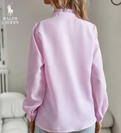 R. Ꮮаᴜгеn Ruffled Button-Up Shirt – Soft Textured Fit