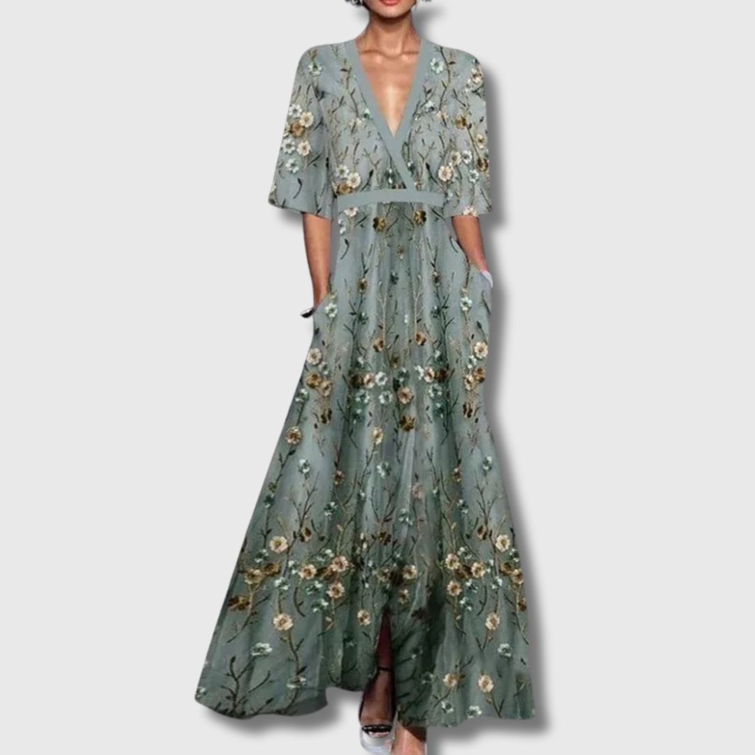 FLORENCE | Schickes und raffiniertes langes Kleid mit Blumenmuster